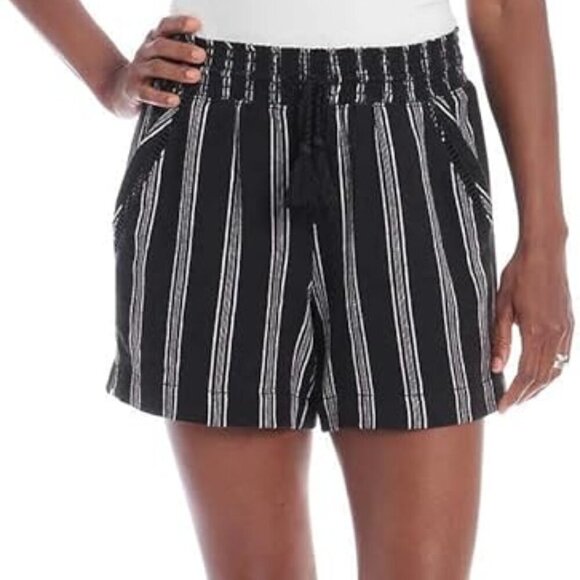 Briggs New York Black & white striped pull on shorts boho casual summer - Picture 1 of 2